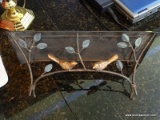 (KIT) WALL SHELF; BRONZE TONED AND METAL WALL HANGING SHELF. MEASURES 16 IN X X 6 IN X 6 IN