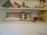 (UPBR1) SHELF LOT; INCLUDES A HOMER LAUGHLIN STONEWARE SERVING PLATTER, A PAIR OF MADE IN JAPAN