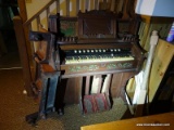 (BAS) ANTIQUE PUMP ORGAN; CARVED WALNUT VICTORIAN PUMP ORGAN ( BELLOWS NEED TO BE REPLACED) CARVED