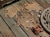 (OUT) FROG LOT; INCLUDES 3 METAL STEPPING STONES IN THE FORM OF FROGS (12 IN LONG) AND A FROG