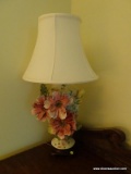 (DBR) CAPODIMONTE LAMP; LARGE CAPODIMONTE LAMP WITH SHADE, BASE OF LAMP HAS BEEN REPAIRED- 31 IN H