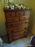 (DBR) TALL CHEST; SOLID MAHOGANY TALL CHEST WITH BRACKET FOOT AND CHIPPENDALE PULLS- 3 OVER 2 OVER 4