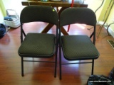 (KIT) CARD CHAIRS; PAIR OF FOLDING BLUE UPHOLSTERED AND METAL CARD CHAIRS. BOTH ARE IN VERY GOOD