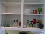 (KIT) CONTENTS OF CABINET; INCLUDES RED WINE STEMS, DRINKING GLASSES, SHOT GLASSES, ETC.
