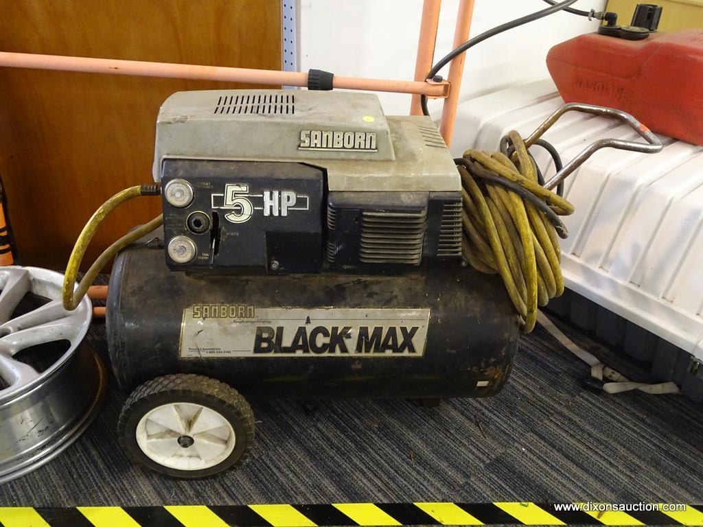 SANBORN AIR COMPRESSOR; BLACK MAX 5HP AIR COMPRESSOR WITH HOSE. HAS NOT  BEEN TESTED AND IS SOLD AS | Heavy Construction Equipment Light Equipment &  Support Air Compressors | Online Auctions | Proxibid