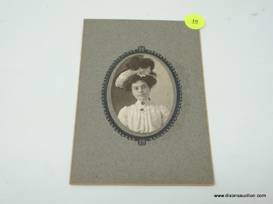 ANTIQUE CARTE DE VISITE PHOTOGRAPH; MEASURES 4.5" X 6" AND IS TITLED "FANCY HAT WITH GLASSES". IS IN