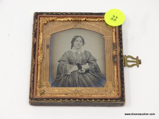 ANTIQUE TINTYPE; SIXTH PLATE SIZE AND IS TITLED "MUSICAL CLASP". IS IN EXCELLENT CONDITION. IS IN A