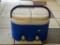 IGLOO COOLER; DOUBLE SPOUT IGLOO COOLER IN BLUE AND WHITE. HAS A SINGLE HANDLE. MATCHES #197