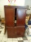 SAUDER COMPUTER ARMOIRE; CLASSIC CHERRY LAMINATE FINISH COMPUTER ARMOIRE WITH FIVE ADJUSTABLE