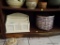 SHELF LOT; CONTAINS WICKER BASKET FULL OF VARIOUS SEA SHELLS, AND A DESK ORGANIZER.
