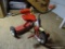 VINTAGE METAL TRICYCLE; RED METAL TRICYCLE WITH PASSENGER BACKSTAND.