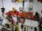 ORGANIZER LOT; INCLUDES A RED WALL HANGING TOOL ORGANIZER WITH CONTENTS OF WRENCHES, SPARK PLUGS, A