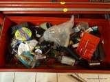 DRAWER LOT; INCLUDES FISHING LINE, HAMMER DRILL HANDLES, SCREWS, AND MORE!