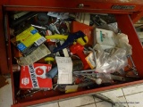 DRAWER LOT; INCLUDES MUFFLER CLAMPS, ARROW STAPLES, SCREWS, A CRAFTSMAN ROUTER BIT SET, AND MORE!