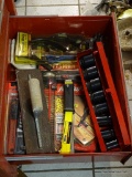 DRAWER LOT; INCLUDES A CRAFTSMAN POCKET SOCKET, A MULTI-USE STRAP WRENCH, A FLYWHEEL PULLER, AND