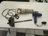 ASSORTED LOT; INCLUDES A SAWZALL, A HAIR DRYER, AND A TABLE SAW GUIDE.