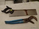2 PIECE LOT; INCLUDES A DOVETAILING SAW AND A SET OF CHANNEL LOCKS.