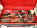 TOP CONTENTS OF TOOL BOX; INCLUDES XCELITE WIRE STRIPPER, SCREWDRIVERS, AUDIO/VIDEO CORDS, ETC.