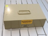 LOCKBOX; METAL STORAGE BOX WITH LOCKING CAPABILITIES. CURRENT COMBINATION IS UNKNOWN.