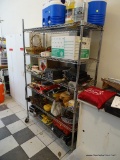 STAINLESS STEEL SHELVING UNIT; 6 SHELF UNIT ON CASTERS. MEASURES 48 IN X 18 IN X 77 IN