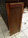 VINTAGE MECHANICS CREEPER; WOODEN CREEPER WITH RED HEAD REST (HAS SMALL TEAR DUE TO AGE). SITS ON 4