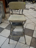 VINTAGE COSCO STEP STOOL CHAIR; CREAM COLORED RETRO CHAIR STEP STOOL WITH EASY TO CLEAN QUALITY