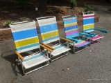 SET OF BEACH CHAIRS; SET OF 4 RIO BEACH & OUTDOOR MULTI-COLORED STRIPED FOLDING BEACH CHAIRS. ALL