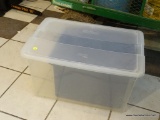 2 TOTE LOT INCLUDES; STERILITE CLEAR PLASTIC TOTE WITH LID & BLUE PLASTIC TOTE.