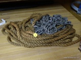 2 PIECE LOT; INCLUDES A WOVEN ROPE AND A LINKED CHAIN. GREAT FOR TYING DOWN LOADS OF WINNINGS FROM