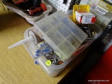 TRAY LOT; INCLUDES CAULK, PAPER CLIPS, PICTURE HANGING SUPPLIES, PEG BOARD HOOKS, AND MORE!