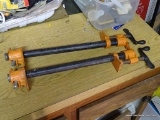 BAR CLAMPS; INCLUDES 2 TOTAL WOOD AND METAL CLAMPS.