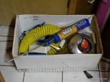 BOX LOT; INCLUDES A CAULK GUN WITH CAULK, AN AIR HOSE, A GRIP RITE SCREWS, AND MORE!