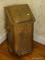 (DR) ANTIQUE KINDLING BOX; ANTIQUE METAL KINDLING BOX WITH FLORAL EMBOSSED HANDLES AND EMBOSSED