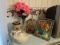 (BR1) ASSORTED LOT; INCLUDES A FOIL ART FISH THEMED IMAGE, A VASE WITH ARTIFICIAL FLOWERS, A