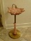 (MBTH) ASHTRAY/DECORATIVE STAND; PINK AND GOLD TONED PEDESTAL BASE ASH TRAY/ DECORATIVE LEAF PATTERN