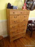 (DR) 5 DRAWER TALL CHEST; FAUX PINE 5 DRAWER CHEST- 34 IN X 16 IN X 54 IN
