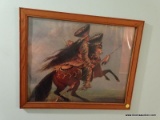 (HALL) NATIVE AMERICAN PRINT; DEPICTS A NATIVE CHIEF RIDING ON HORSEBACK WITH THE HORSE REARING