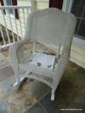 (OUT) WICKER ROCKING CHAIR; 1 OF A PAIR OF WICKER ROCKING CHAIRS IN EXCELLENT CONDITION. MEASURES 2