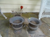 (OUT) URNS; TOTAL OF 2 DOUBLE HANDLED URNS. 1 WITH A SMOOTH RIM AND 1 WITH A SCALLOPED RIM. BOTH