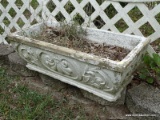 (OUT) CONCRETE PLANTER; 1 OF A PAIR OF RECTANGULAR PLANTER BOX IN GOOD USED CONDITION. MEASURES 2 FT