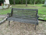 (OUT) PARK BENCH; 1 OF A PAIR OF CAST IRON AND WOOD PARK STYLE BENCHES WITH FLORAL MOTIF. IS IN