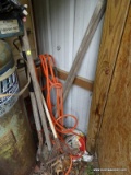 (OUT-TOOL SHED) TOOL LOT; LOT INCLUDES, POST HOLE DIGGER, RAKE, SHOVEL, ETC.