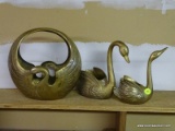 (ATTIC) SWAN LOT; INCLUDES 2 BRASS SWAN PLANTERS AND A BRASS SWAN BASKET. ALL ARE IN EXCELLENT