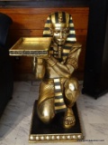 (FAM) EGYPTIAN FIGURAL TABLE; GOLD TONED AND BLACK PAINTED KNEELING EGYPTIAN FIGURAL BUTLERS TABLE