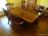 (DR) DINING TABLE AND CHAIRS; PINE EARLY AMERICAN DINING TABLE AND 6 CHAIRS. ( MATCHES 7) TABLE HAS