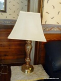 (FMR) PR OF LAMPS; PR OF PINK SWIRL PATTERN GLASS LAMPS WITH SHADES AND FINIAL-28 IN