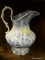 ANTIQUE PITCHER; ANTIQUE BLUE TRANSFERWARE WATER PITCHER IN GOOD ANTIQUE CONDITION. MEASURES 11.5 IN