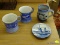 4 PIECE LOT; INCLUDES A PAIR OF BLUE AND WHITE SHAVING MUGS, A SEASHELL PATTERN SHAVING MUG, AND A