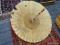 ANTIQUE ORIENTAL UMBRELLA; HAND PAINTED SCENE ON RICE PAPER WITH A WOODEN HANDLE. IS IN GOOD