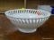 VINTAGE MILKGLASS BOWL; LARGE RETICULATED MILK GLASS FRUIT BOWL WITH HOBNAIL PATTERN AROUND THE